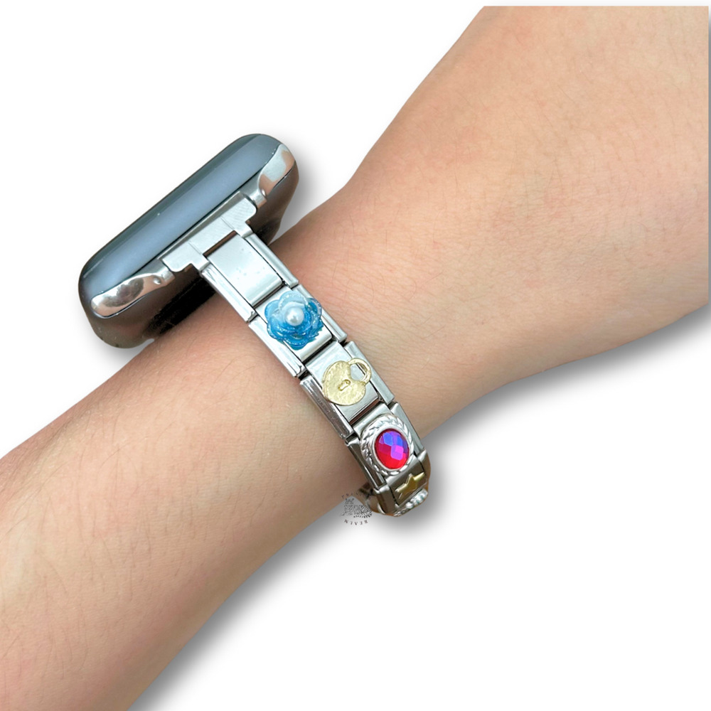 Italian Charm Bracelet Compatible with Smart Watch Band Vintage Style Silver